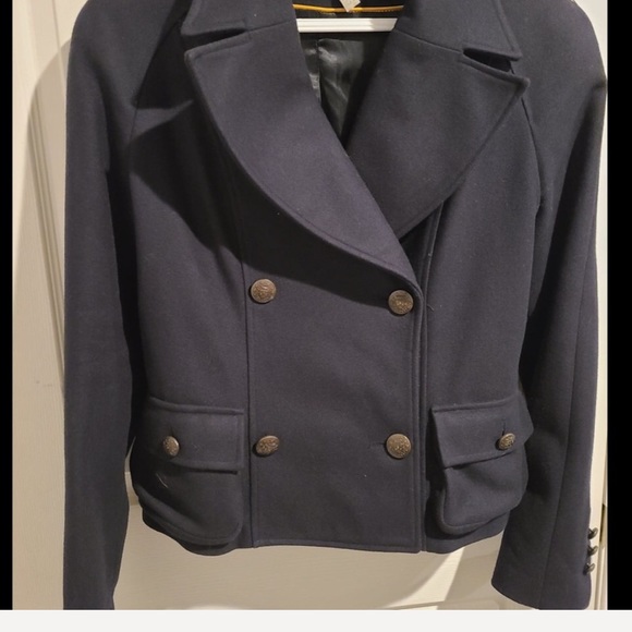 NWOT Wool cashmere navy b jacket double breasted waist length pockets size small - Picture 3 of 6